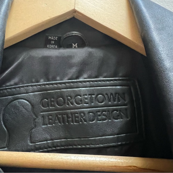 Black Leather Bomber Oversized Jacket - Picture 5 of 7